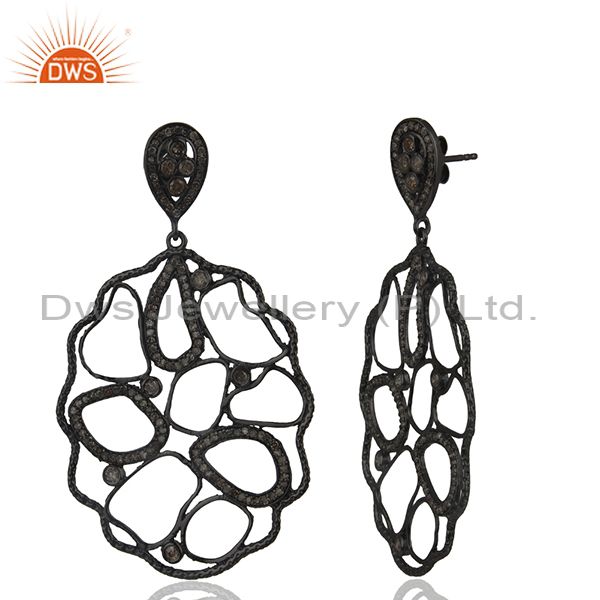 Exporter Designer Black Wire 92.5 Silver Pave Diamond Custom Earrings Wholesale