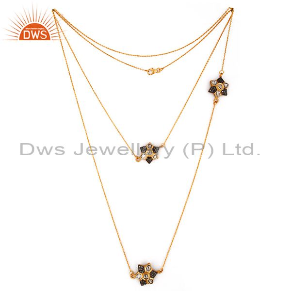 Exporter Handcrafted 22k Gold Plated 925 Sterling Silver Rose Cut Diamond Necklace
