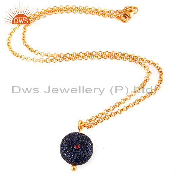 Exporter 18K Gold Plated Sterling Silver Ruby & Blue Sapphire Gemstone Pendant With Chain