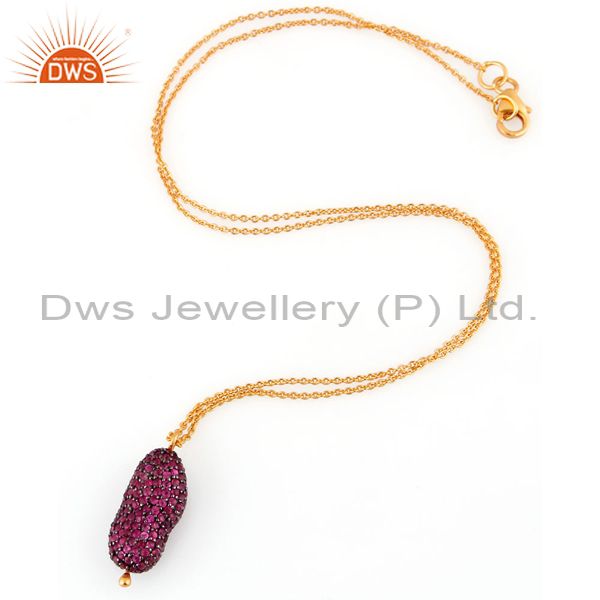 Exporter Natural Ruby Gemstone 925 Sterling Silver Pendant with 18k Gold Plated Chain 16"