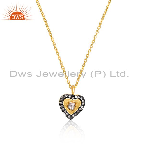 Exporter Real Diamond Accent 18k Gold Over Sterling Silver Heart Shaped Pendant Necklace