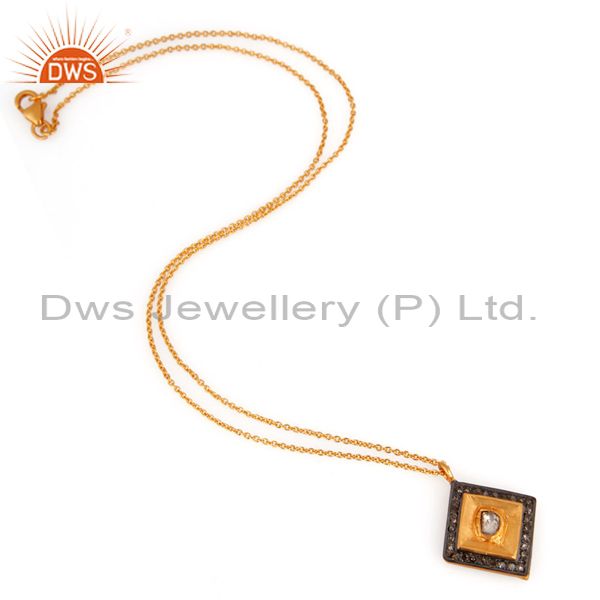 Exporter Sterling Silver 925 Rose Cut Gold Plated Bezel Designer Look Pendant Necklace