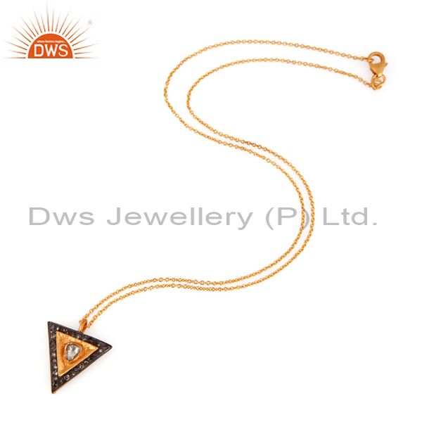 Exporter Rose Cut Diamond 18K Yellow Gold Over Silver Sterling Pendant Necklace Jewelry