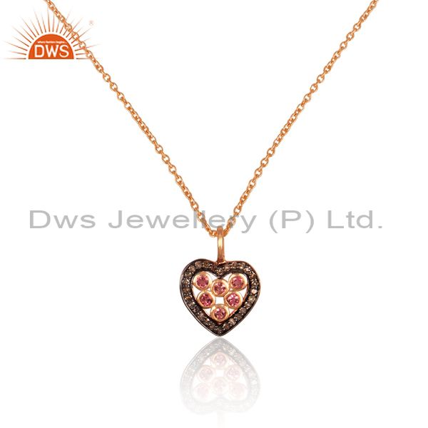 Exporter 925 Silver Pink Tourmaline and Diamond Chain Pendant Manufacturer Jaipur India