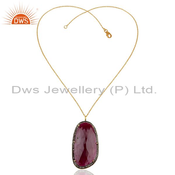 Exporter 18k Yellow Gold Plated Sterling Silver Diamond Cut Ruby Chain Pendant Jewelry
