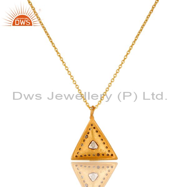 Suppliers 18K Yellow Gold Plated Sterling Silver Natural Rose Cut Diamond Pendant Necklace