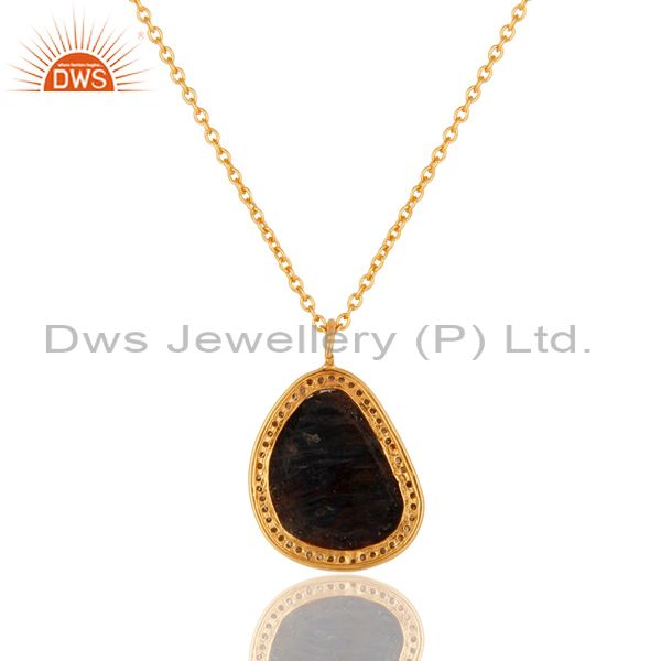 Exporter Blue Sapphire Unshape and Pave Diamond Gold Plated Sterling Silver Necklace