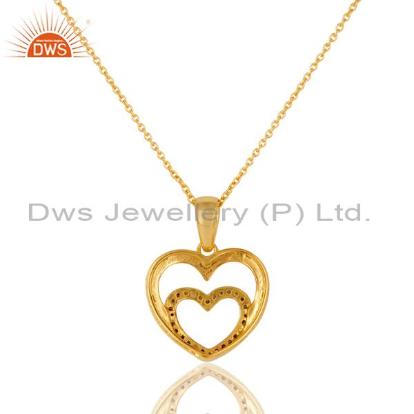 Exporter Heart Shape Diamond and 18K Gold Plated Sterling Silver Pendant Necklace