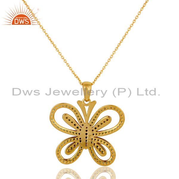 Exporter Tsavourite and 18K Gold Plated Sterling Silver Butterfly Pendant Necklace