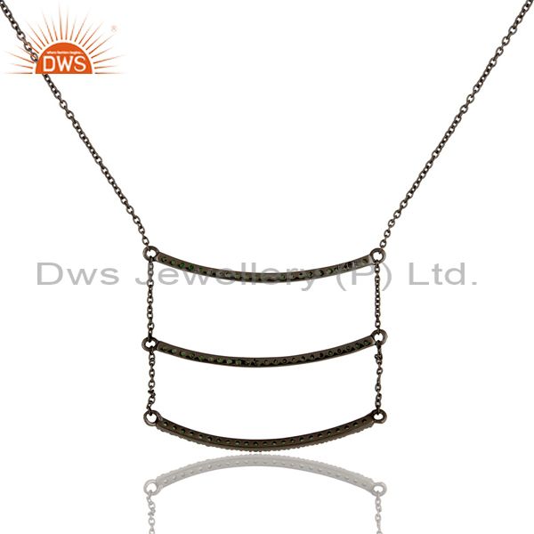 Exporter Black Oxidized Celebrity Style Sterling Silver Tsavourite Chain Pendant Necklace