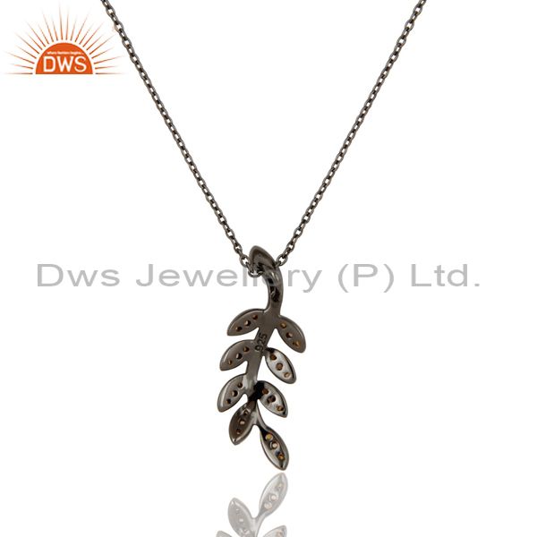 Exporter Black Oxidized With Spessartite Leaf Design Sterling Silver Pendant Necklace