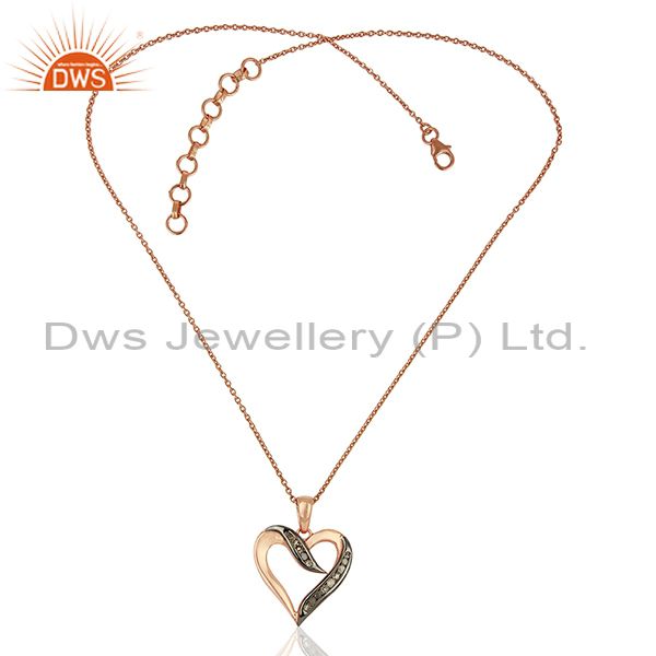 Exporter New Heart Shape Pave Diamond Sterling Silver Chain Pendant Jewelry