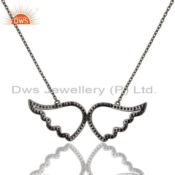 Exporter Black Oxidized with Blue Sapphire Sterling Silver Pendant Necklace