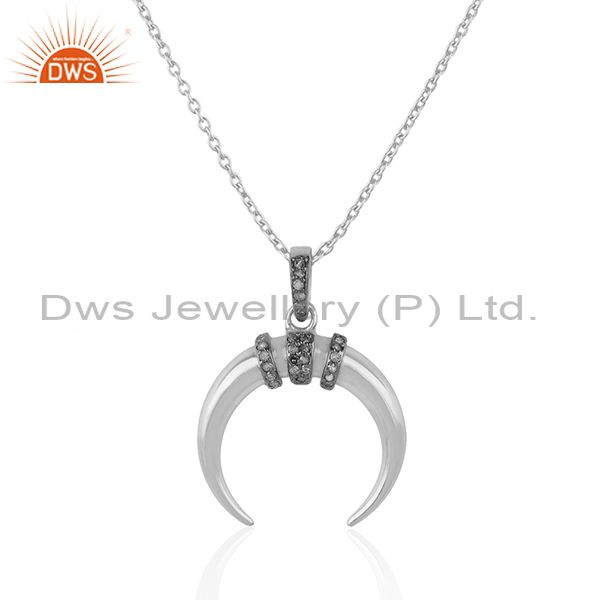 Designer of Half moon design fine silver natural diamond set pendant necklace