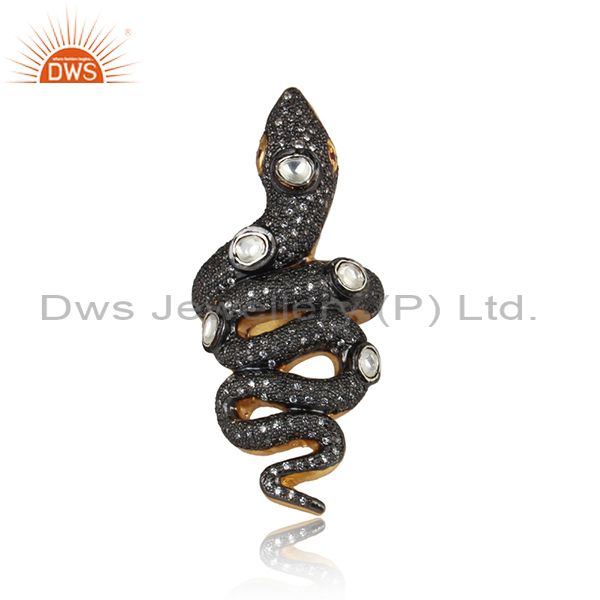 Snake design artisan yellow gold and black rhodium on silver ring