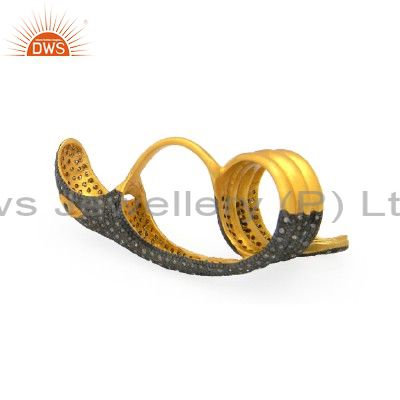 Exporter 18K Yellow Gold Plated Sterling Silver Pave Set Diamond Designer Snake Ring