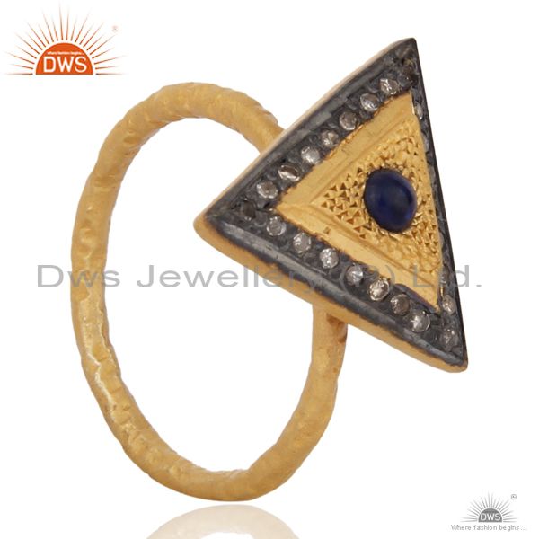 Exporter Natural Pave Diamond 18K Gold On 925 Sterling Silver Blue Sapphire Gemstone Ring