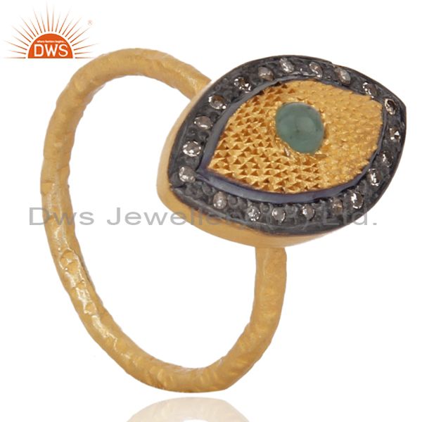 Exporter 24 k Yellow Gold Plated 925 Sterling Silver Emerald Pave Diamond Ring Jewelry