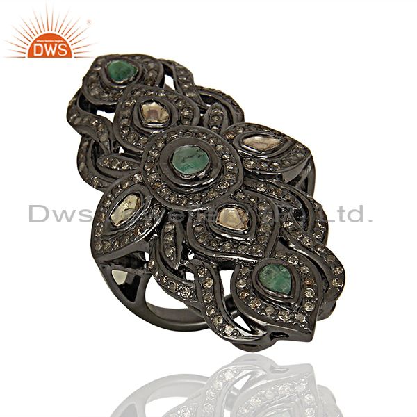 Exporter Antique Pave Diamond Emerald Gemstone Engagement Ring Manufacturer