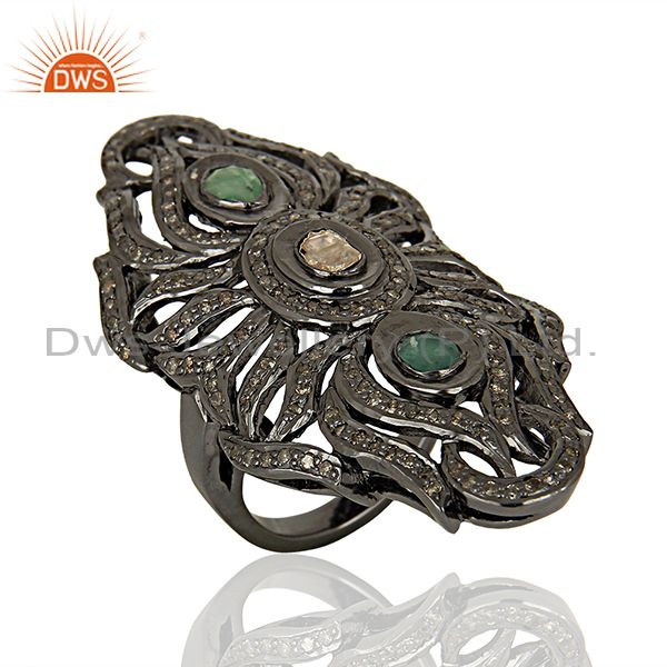 Exporter Handmade Emerald Gemstone Pave Diamond Antique Rings Jewelry Supplier