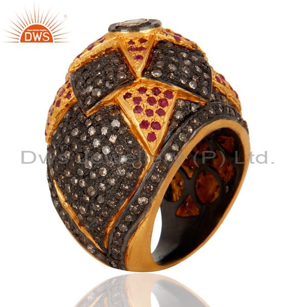 Exporter Fine 22k Gold Vintage Estate Silver Jewelry Ruby Rings Rosecut Pave Diamond Ring