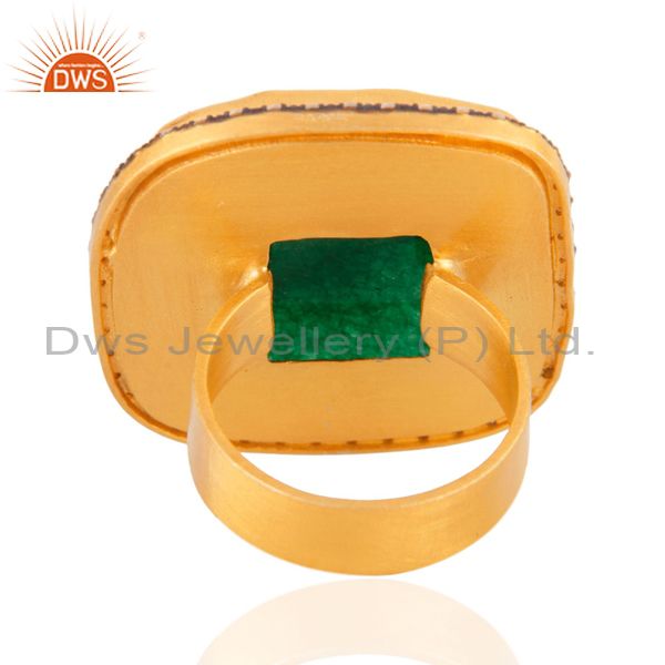 Exporter 18K Yellow Gold Plated Green Aventurine And CZ Cocktail Fashion Ring