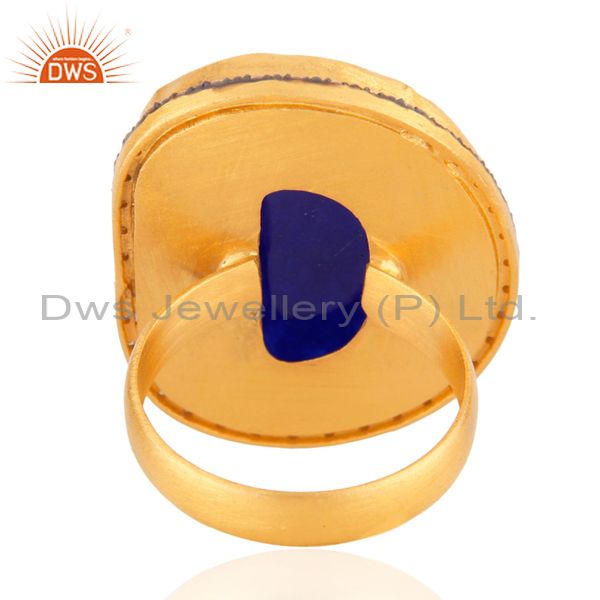 Exporter Blue Aventurine Gemstone Cocktail Ring Made In 18K Gold Over Brass