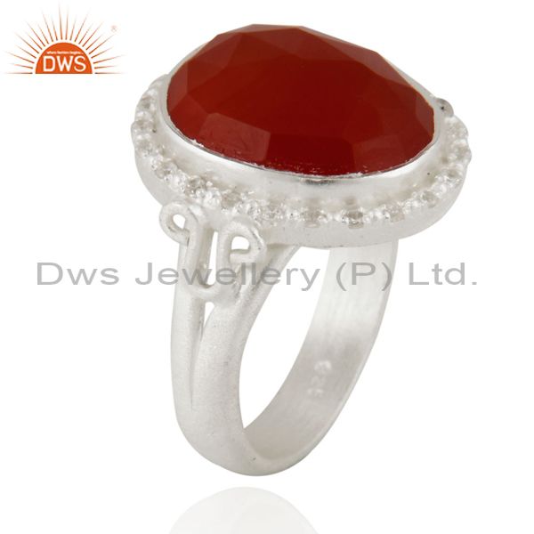Exporter 925 Sterling Silver Faceted Red Onyx Gemstone And White Zircon Handmade Ring