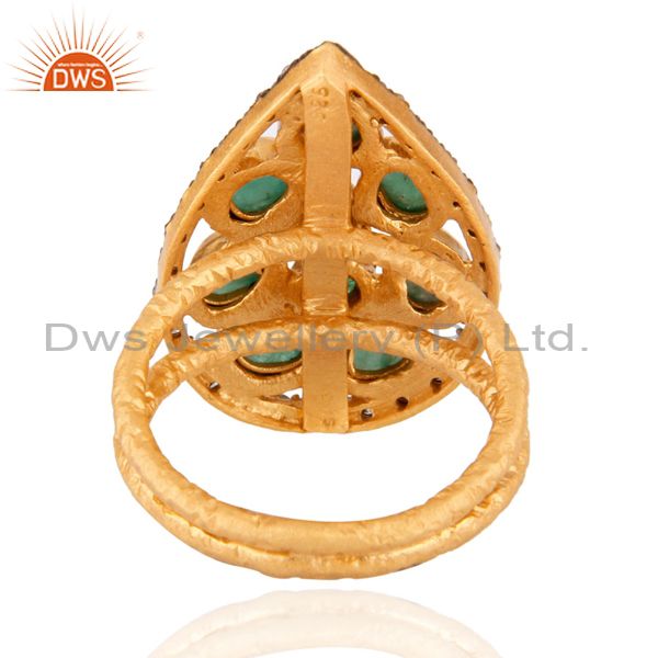 Exporter 925 Sterling silver Emerald Gemstone Diamond Ring in 24k Brushed Gold Plated