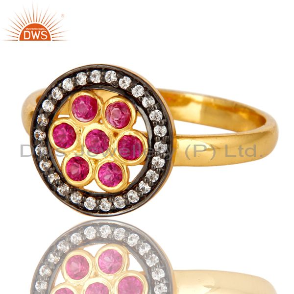 Exporter Shiny 14K Yellow Gold Plated Sterling Silver Ruby Cubic Zirconia Cocktail Ring