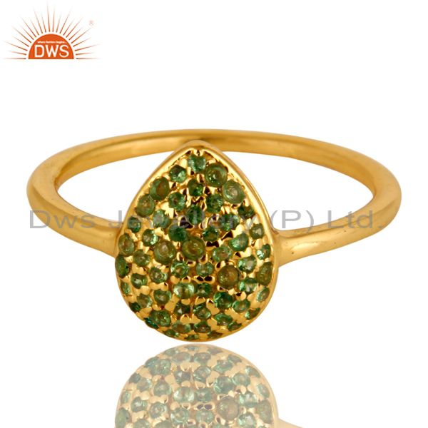 Exporter 14K Yellow Gold Plated Sterling Silver Pave Set Tsavorite Womens Stack Ring