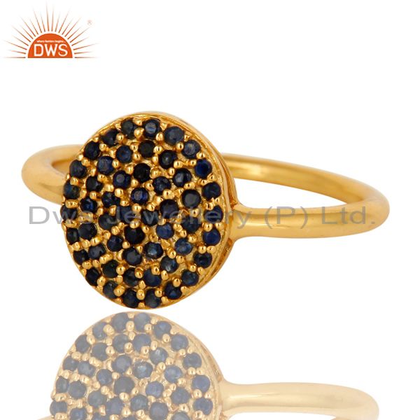 Exporter 18K Yellow Gold Plated Sterling Silver Pave Set Blue Sapphire Stackable Ring