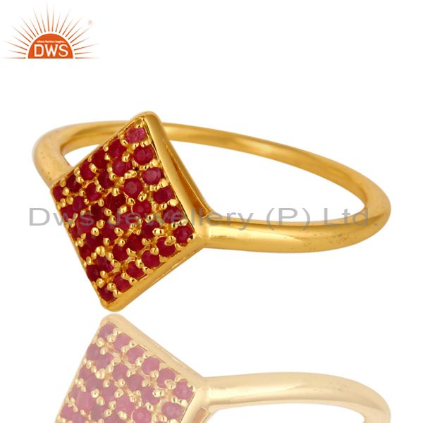 Exporter 14K Yellow Gold Plated Sterling Silver Pave Ruby Gemstone Stacking Cocktail Ring