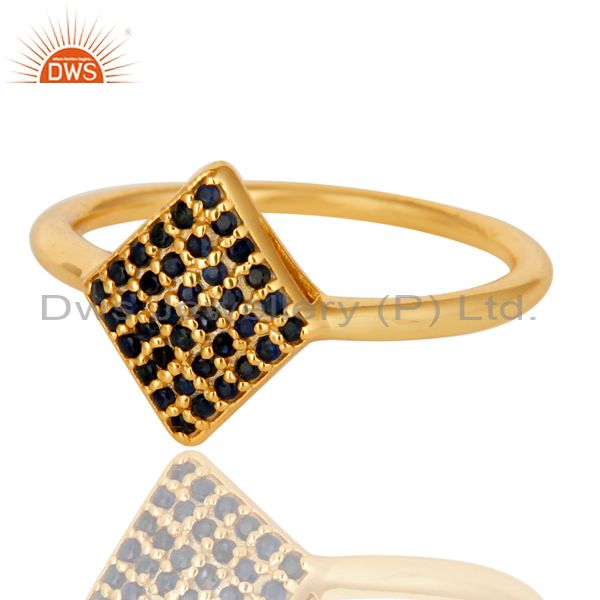 Exporter 18K Yellow Gold Plated Sterling Silver Blue Sapphire Gemstone Ring