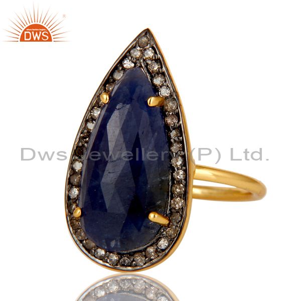 Exporter 18K Yellow Gold Sterling Silver Pave Diamond And Blue Sapphire Statement Ring