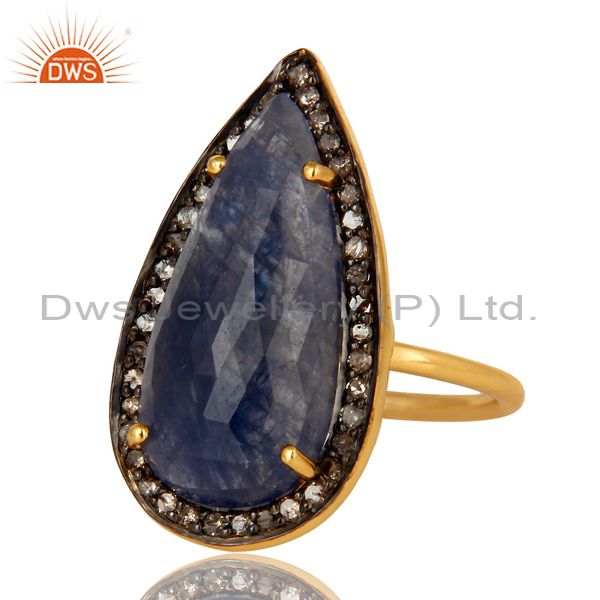 Exporter 18K Gold Plated Sterling Silver Pave Diamond And Blue Sapphire Statement Ring