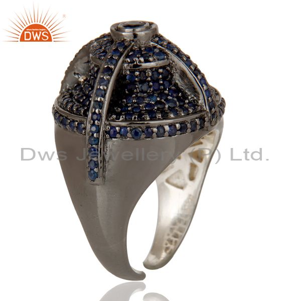 Exporter Victorian Estate Style Pave Set Natural Blue Sapphire Gemstone Silver Dome Ring