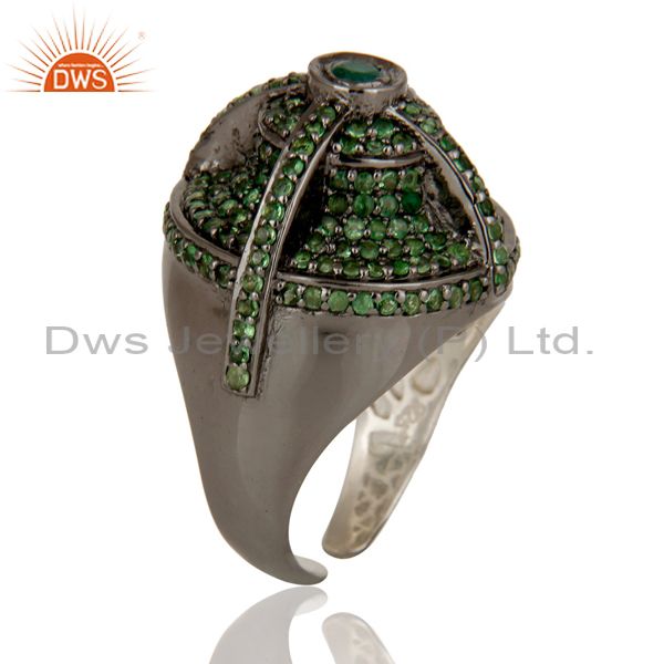 Exporter Victorian Estate Style Pave Tsavourite and Emerald Gemstone Silver Dome Ring