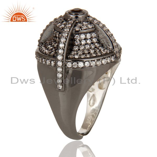 Exporter Victorian Estate Style Pave Set White CZ and Smokey Gemstone Silver Dome Ring