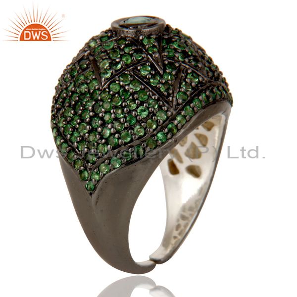 Exporter Victorian Estate Style Pave Setting Tsavourite Emerald Gemstone 925 Silver Ring