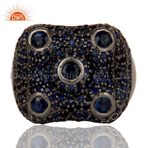 Exporter Pave Blue Sapphire Birthstone Victorian Estate Style Gemstone 925 Silver Ring