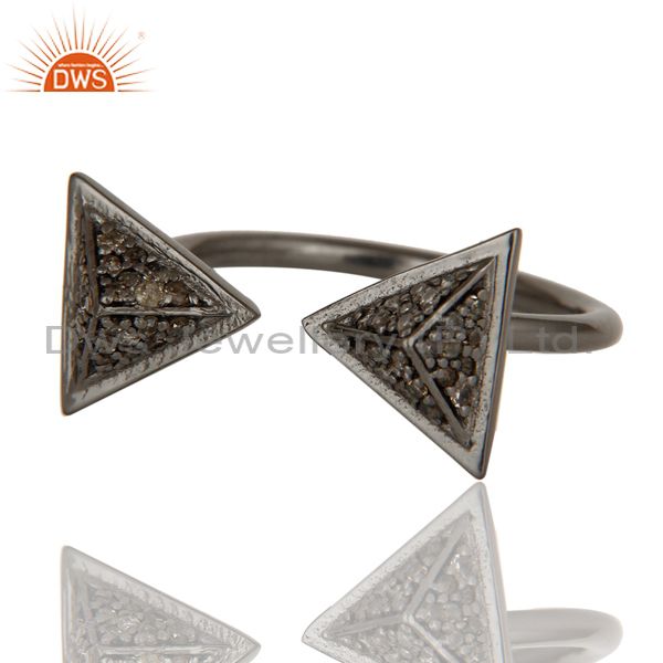 Exporter Black Oxidized Pave Diamond Sterling Silver Pyramid Shape Ring Statement Ring
