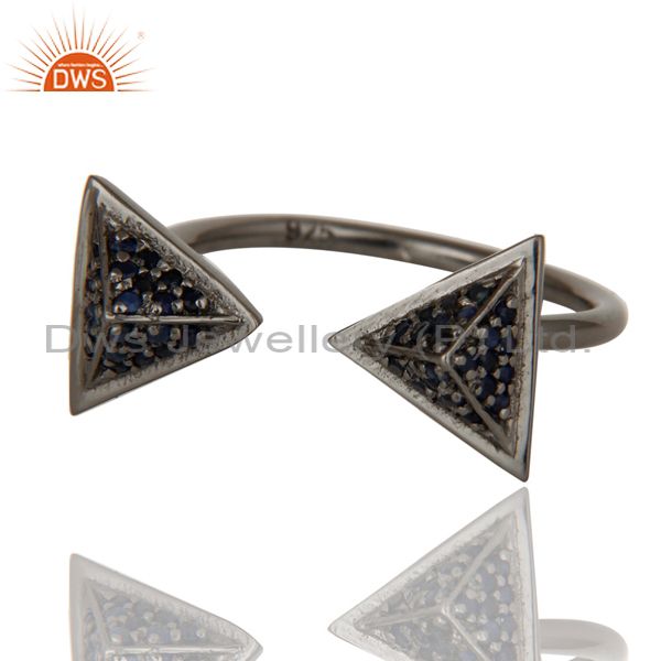 Exporter Black Oxidized Blue Sapphire Sterling Silver Pyramid Shape Ring Statement Ring