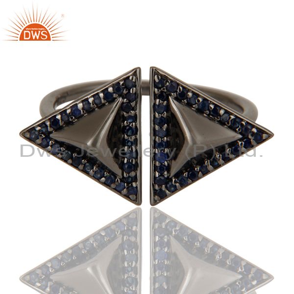 Exporter Blue Sapphire Sterling Silver Black Oxidized Pyramid Shape Ring Statement Ring