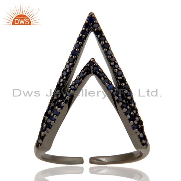 Exporter Blue Sapphire and Sterling Silver Black Oxidized Designer Midi Ring