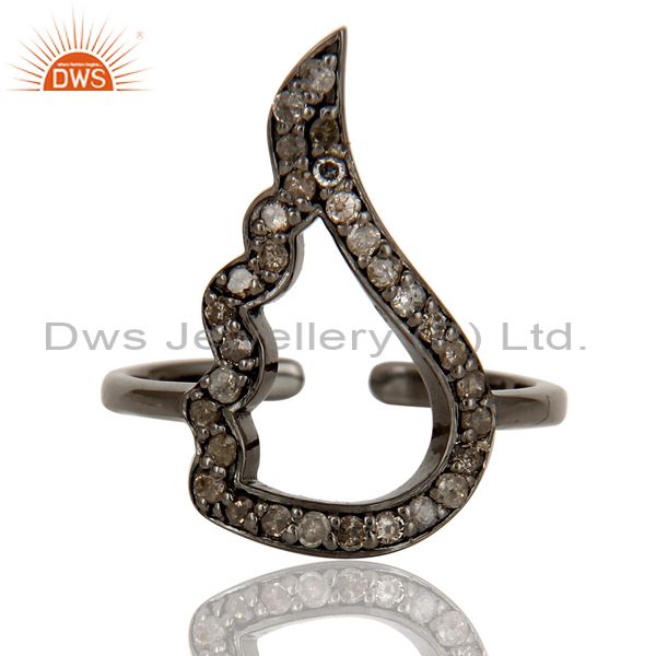Pave Diamond Set Black Oxidized Sterling Silver Midi Ring