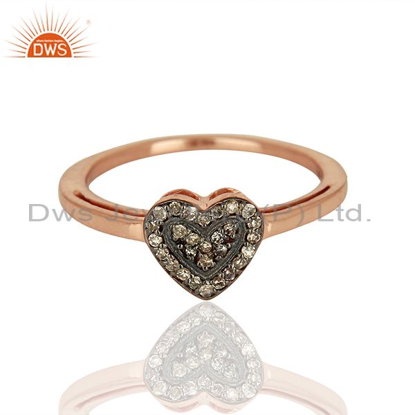 Exporter Heart Shape Rose Gold Plated Pave Diamond Ring Supplier Jewelry