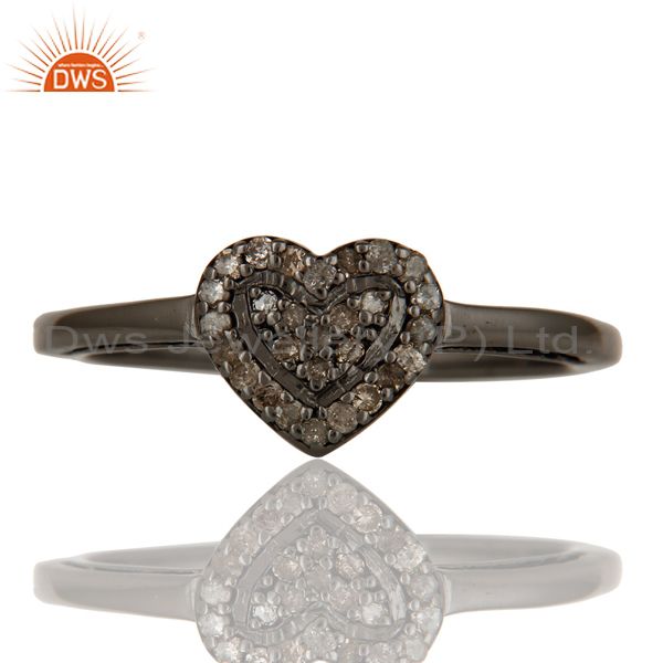 Exporter Diamond Heart Shape Love Ring Black Oxidized Sterling Silver Ring