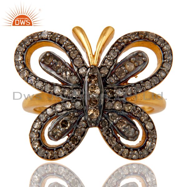 Exporter 18K Gold Plated Sterling Silver Diamond Butterfly Designer Ring