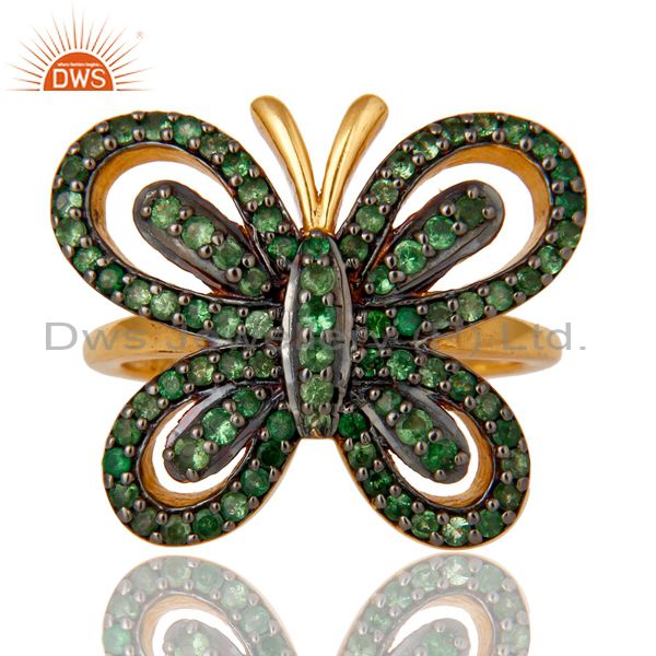 Exporter 18K Gold Plated Sterling Silver Tsavourite Butterfly Designer Ring